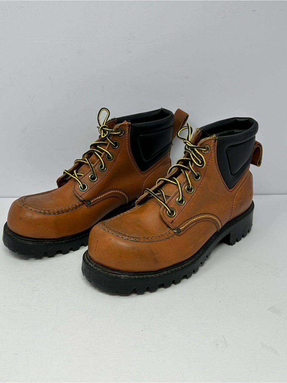 LEHIGH Men's Sz 7.5 D Leather Work Boots Steel Toe Safety shoes Brown Z3